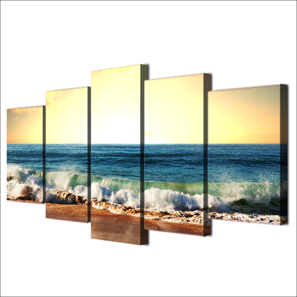HD Printed 5 Piece Canvas Art Seascape Painting Sea Level Framed Poster Wall Pictures for Living Room Free Shipping NY-7011C