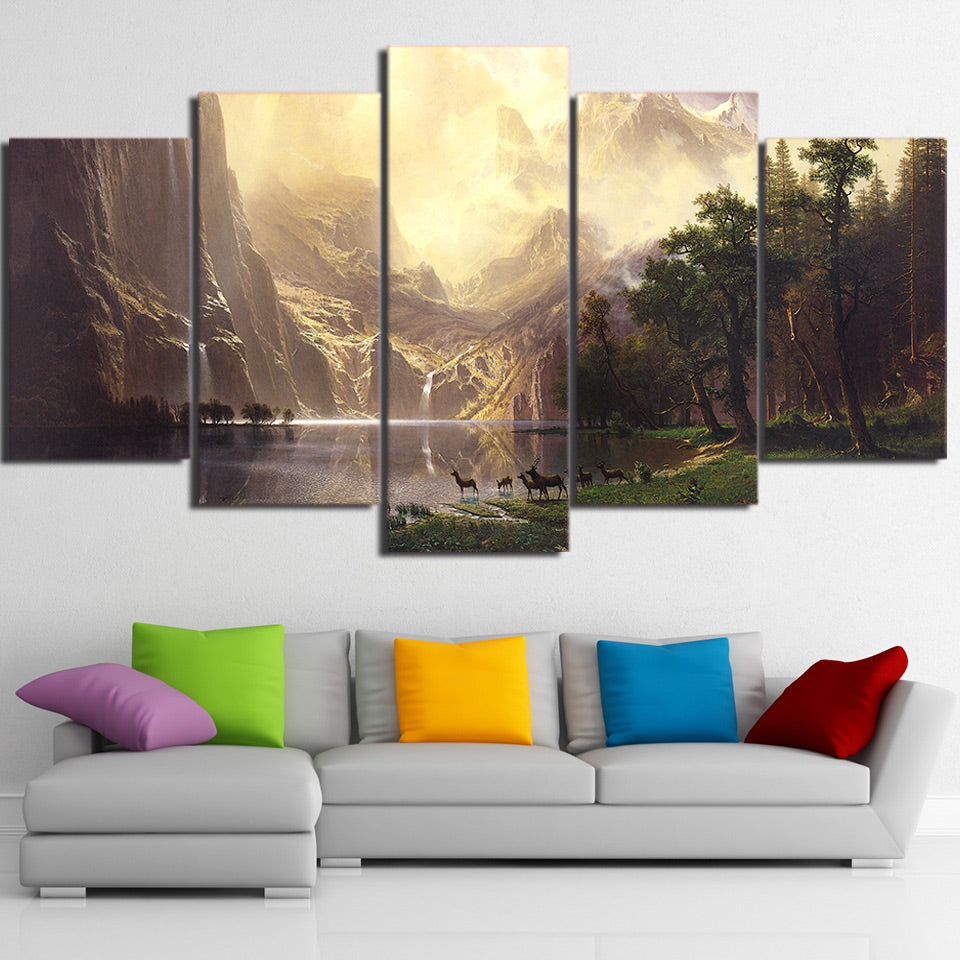 5 Pcs Canvas Art Mountain Lake Deers HD Printed Wall Art Home Decor Canvas Painting Picture Poster Prints Free Shipping NY-6564A