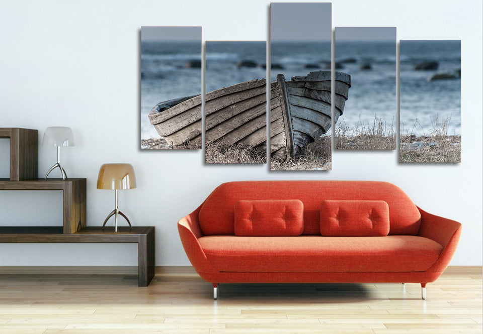 HD Printed Old small wooden boat Painting Canvas Print room decor print poster picture canvas Free shipping/ny-2576
