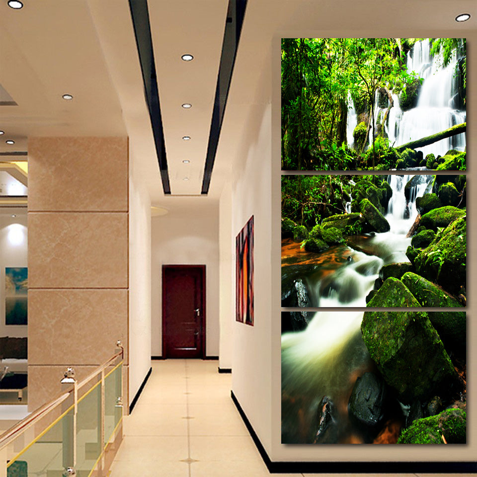 HD printed 3 piece canvas Virgin forest waterfall Painting wall pictures for living room canvas painting Free shipping/ny-6416D