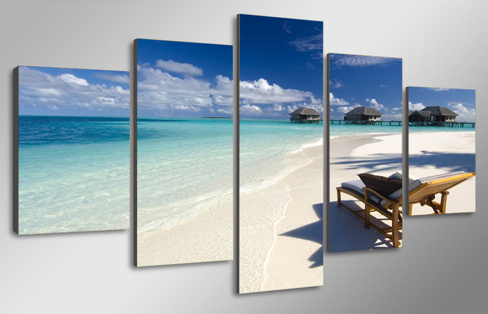 HD Printed Seaview Beach 5 pieces Group Painting room decor print poster picture canvas Free shipping/ny-560
