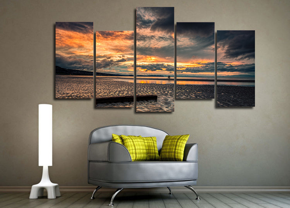 HD Printed Sunset Beach at low tide Painting on canvas room decoration print poster picture Free shipping/ny-1955