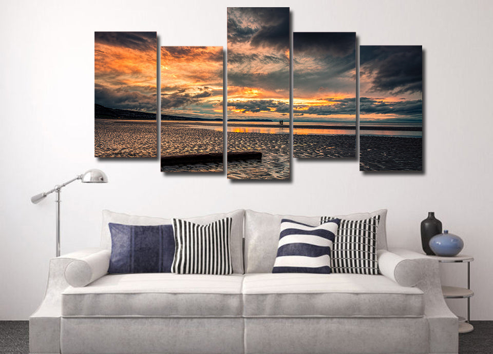 HD Printed Sunset Beach at low tide Painting on canvas room decoration print poster picture Free shipping/ny-1955