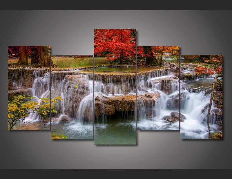 HD Printed Waterfall poster 5 pieces Group Painting room decor print poster picture canvas Free shipping/ny-1230
