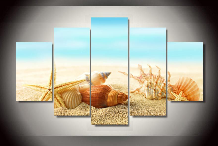 HD Printed seashells starfishes beach Group Painting Canvas Print room decor print poster picture canvas Free shipping/ny-1477