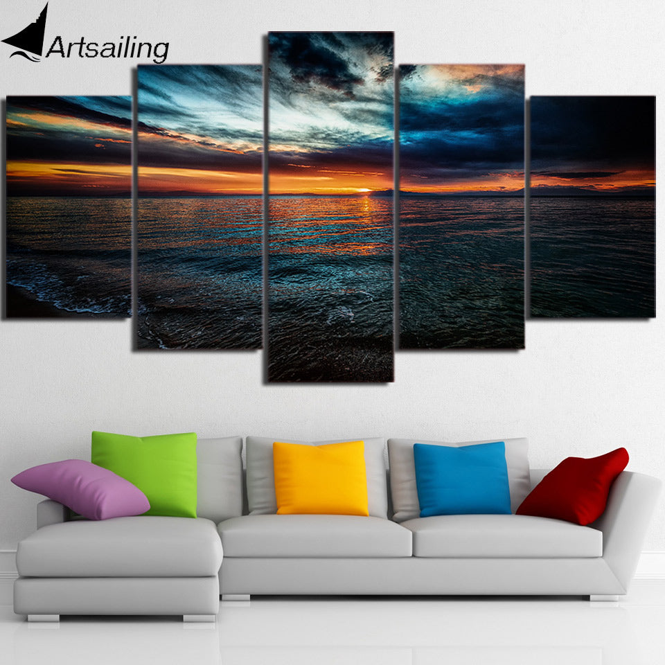 5 Piece Canvas Art Seascape Evening Beach HD Printed Home Decor Canvas Painting Picture Poster Prints Free Shipping NY-6579A