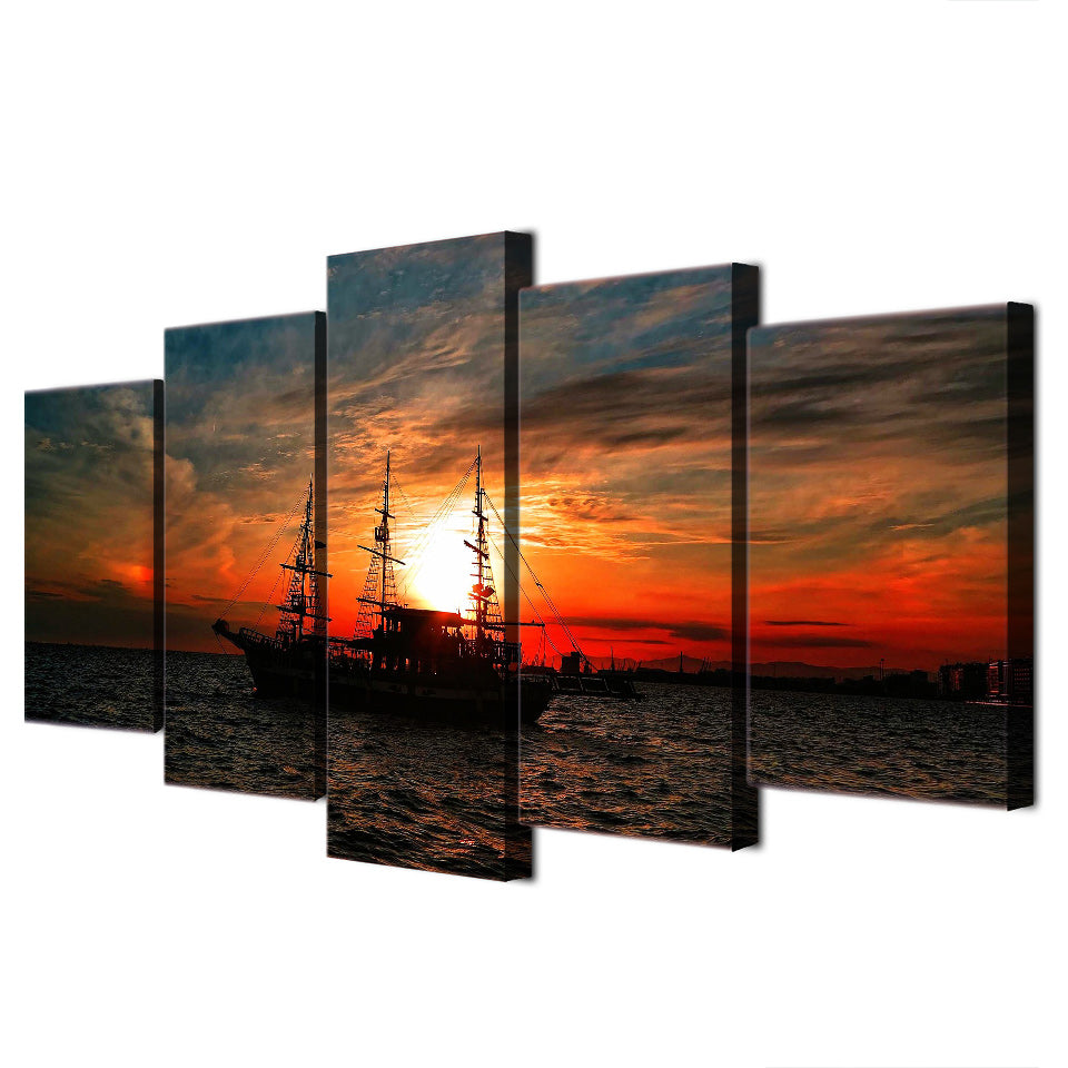 HD Printed 5 piece wall art canvas paintings seascape ocean boat sunset clouds wall decorations living room canvas art  ny-6227