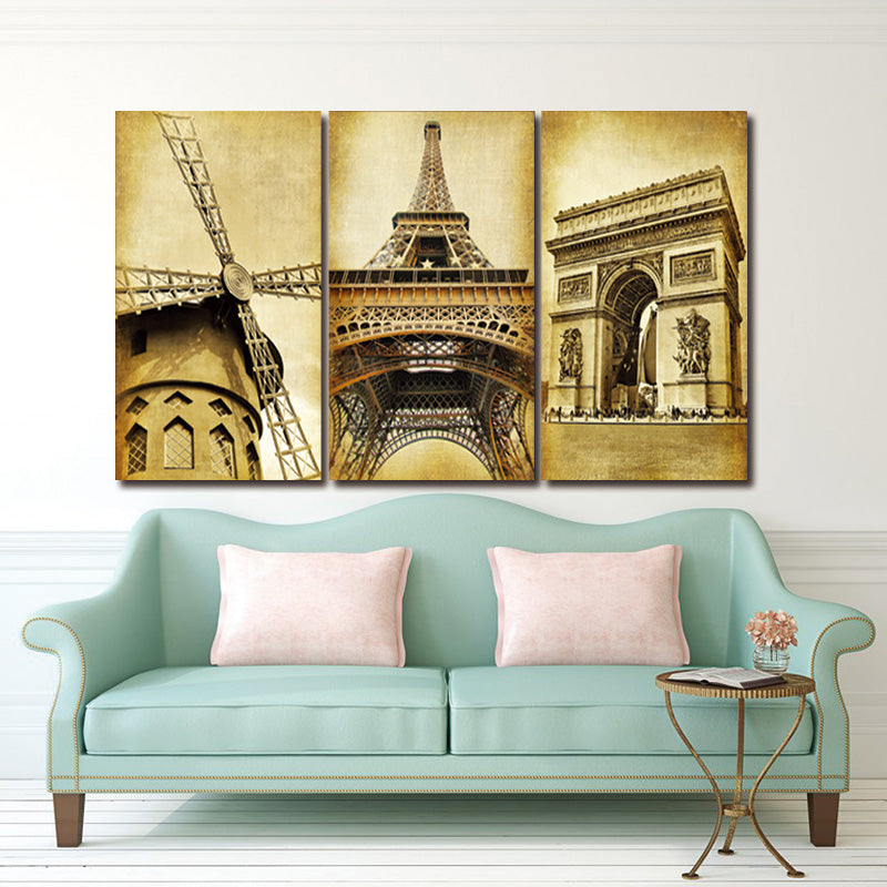 3 Piece Wall Art Europe Architecture Paris Prints Oil painting On Canvas Art Deco For home decoration Picture(No Frame)