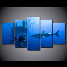 Load image into Gallery viewer, HD Printed 5 Piece Canvas Art Large Shark Painting Deep Blue Ocean Wall Pictures for Living Room Free Shipping CU-1756B
