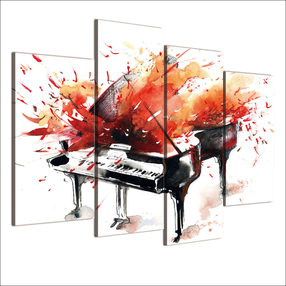 HD Printed 4 Piece Canvas Art Abstract Red Piano Painting Wall Pictures for Living Room Framed Modular Free Shipping NY-7028D