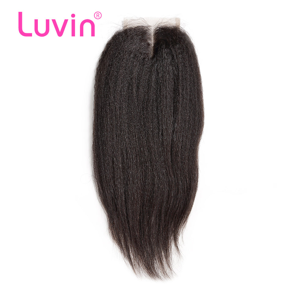 Luvin Brazilian Kinky Straight Hair Lace Closure 4x4 Bleached Knot With Baby Hair Middle Part 100% Remy Human Hair Shipping Free