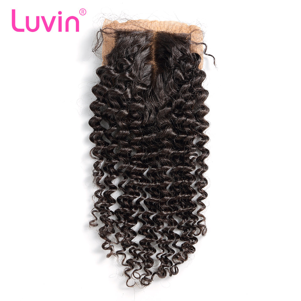 Luvin Malaysian Remy Curly Hair Silk Base Closure 100% Human Hair Middle Part Bleached Knots With Baby Hair