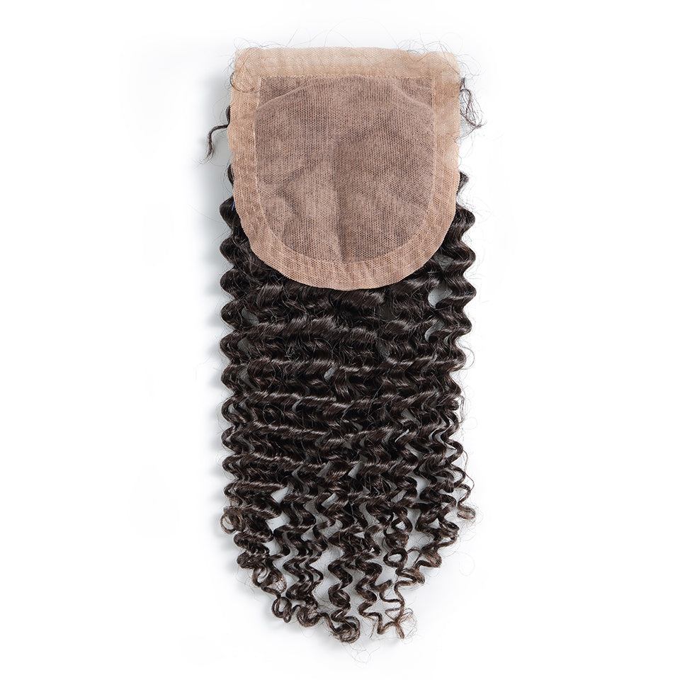 Luvin Malaysian Remy Curly Hair Silk Base Closure 100% Human Hair Middle Part Bleached Knots With Baby Hair