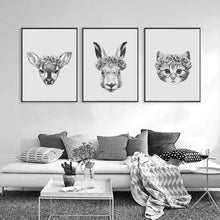 Load image into Gallery viewer, Hand Draw Animals Art Print Painting Poster, Rabbit and Deer and Cat Wall Pictures for Home Decoration Wall Decor FA403

