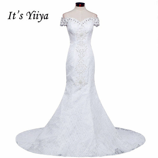 Free Shipping Vestidos De Novia New Mermaid Boat Neck Train Wedding Dress Lace Trailing Bride Gowns Custom Made D209