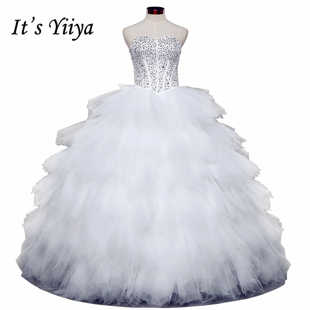 Free shipping 2016 Romantic Tulle White Wedding Dresses Luxury Bride Vestidos De Novia Princess Wedding Frocks Ball Gowns HS581