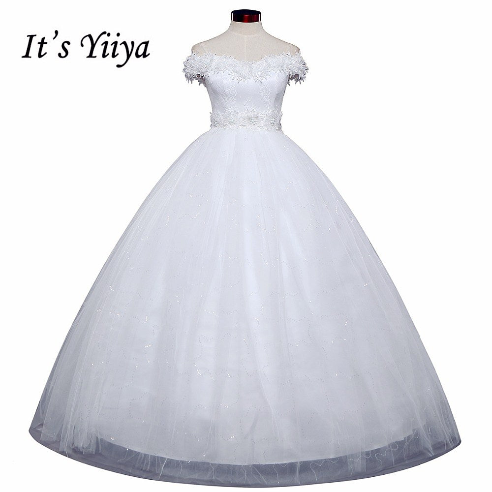 Free Shipping 2017 Vestidos De Novia Boat neck Lace Wedding Dresses White Cheap Bride Frocks Real Picture Custom Made H603