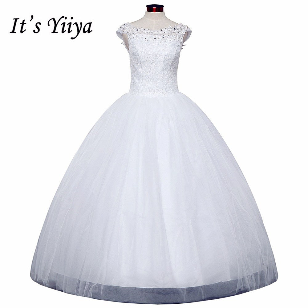 Free shipping YiiYa wedding dresses 2015 plus size lace wedding dress princess white cheap gowns bride Vestidos De Novia HS164