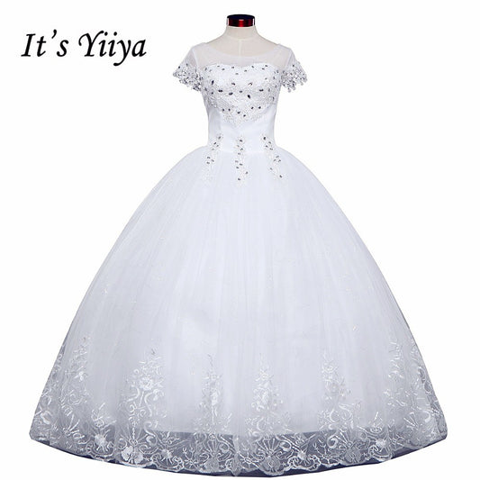 Free shipping White Wedding Ball Gowns Flowers Short Sleeves Cheap Princess Vestidos De Novia Wedding Frock Bride Dress HS233