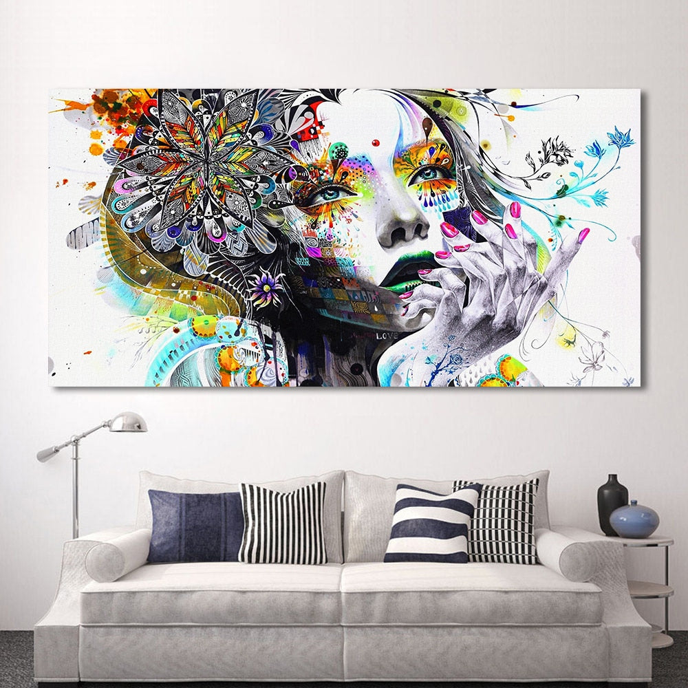HDARTISAN Modern Canvas Art Girl With FLowers Wall Pictures For Living Room Modular Pictures Home Decor Frameless