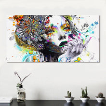 Load image into Gallery viewer, HDARTISAN Modern Canvas Art Girl With FLowers Wall Pictures For Living Room Modular Pictures Home Decor Frameless
