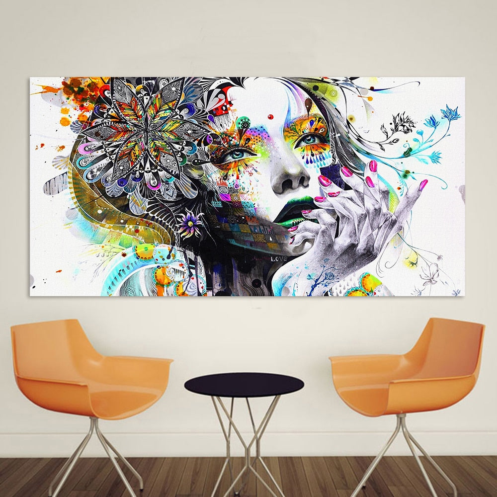 HDARTISAN Modern Canvas Art Girl With FLowers Wall Pictures For Living Room Modular Pictures Home Decor Frameless