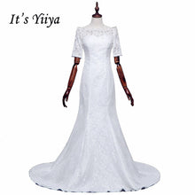Load image into Gallery viewer, Free SHIPPING New Boat Neck White Red Wedding Frocks Vestidos De Novia Mermaid Train Dresses Half Sleeves Trailing Gowns XXN157
