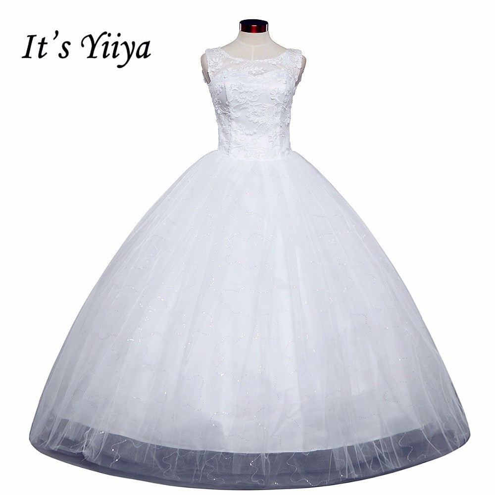 Free shipping New 2017 Summer O-neck Lace White Wedding Dresses Plus size Princess Bride Frocks Vestidos De Novia HS246