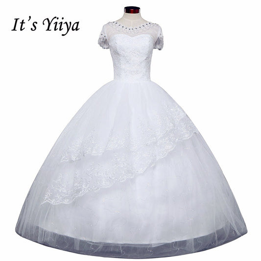 Free shipping wedding dresses 2017 white plus size lace wedding dress cheap short sleeves gowns frock Vestidos De Novia HS149
