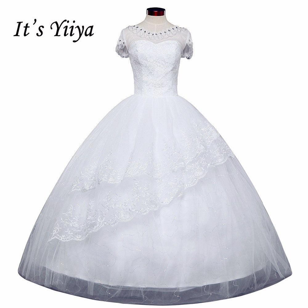 Free shipping wedding dresses 2017 white plus size lace wedding dress cheap short sleeves gowns frock Vestidos De Novia HS149