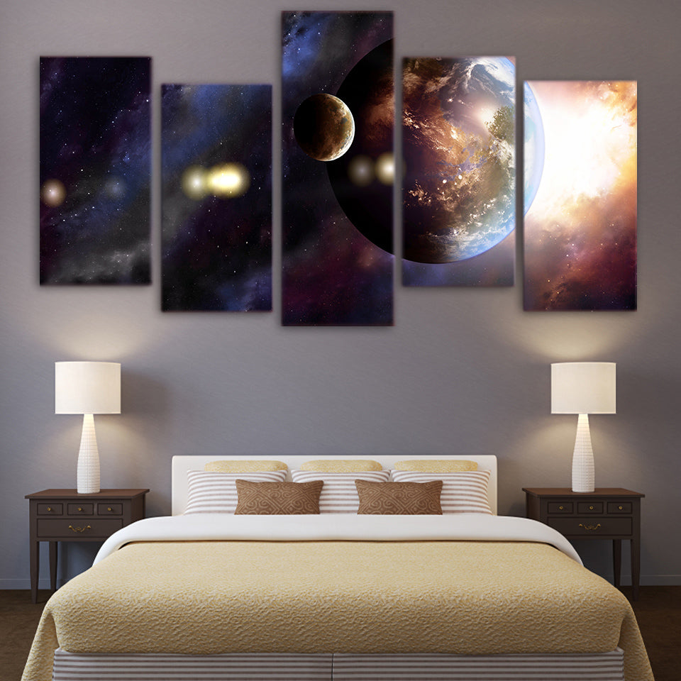5 Piece Canvas Art HD Printed Abstract Universe Galaxy Planet Wall Pictures for Living Room Framed poster Free shipping/ny-1790