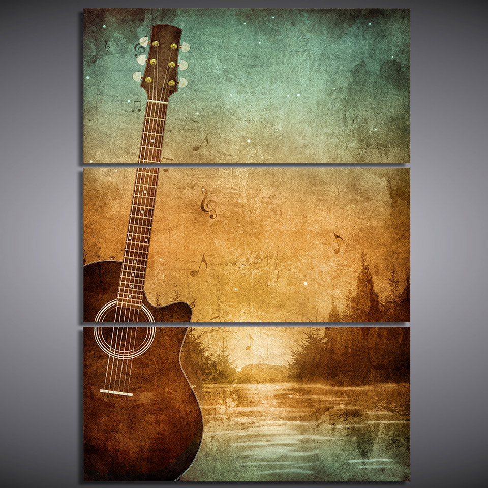 HD printed 3 piece canvas art guitar poster vintage painting wall pictures for living room modern free shipping CU-1796C