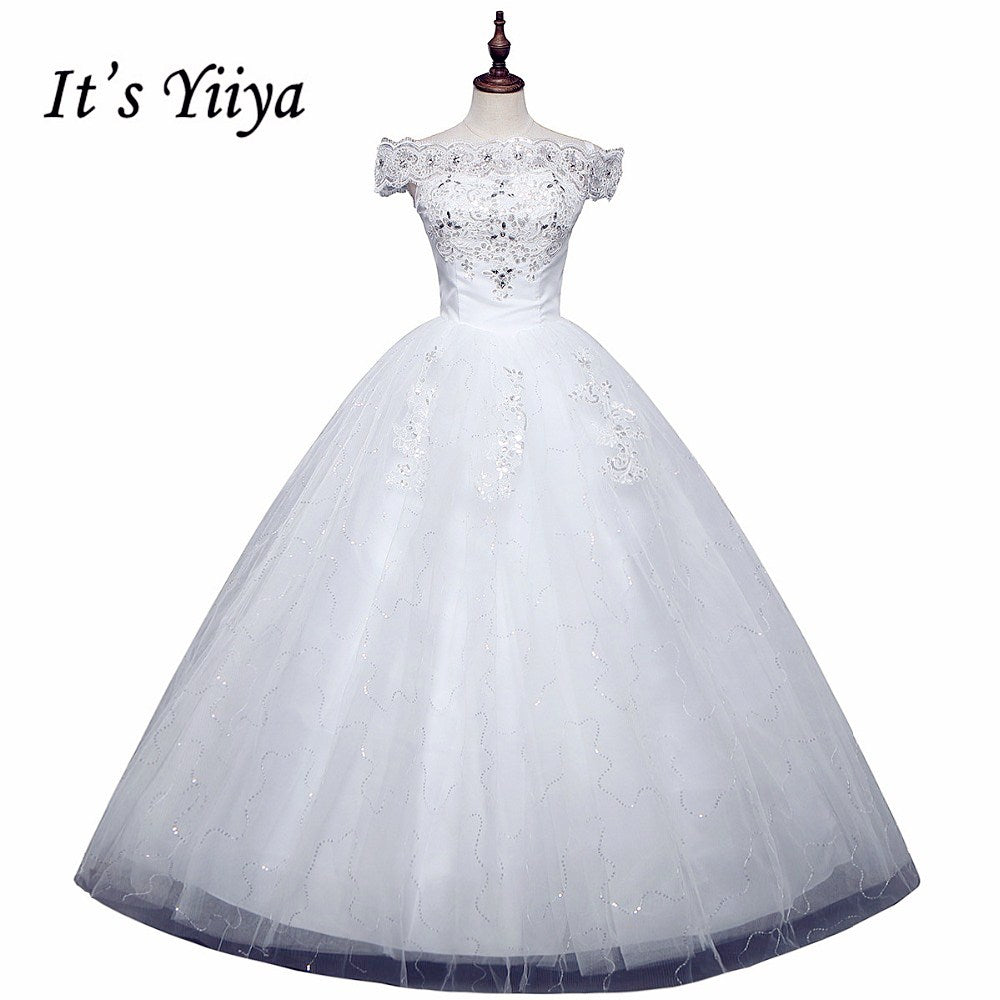 Free shipping YiiYa 2016 Red White Boat Neck Wedding Dresses Princess Gowns Bridal Frocks Short Sleeves Vestidos De Novia XXN143