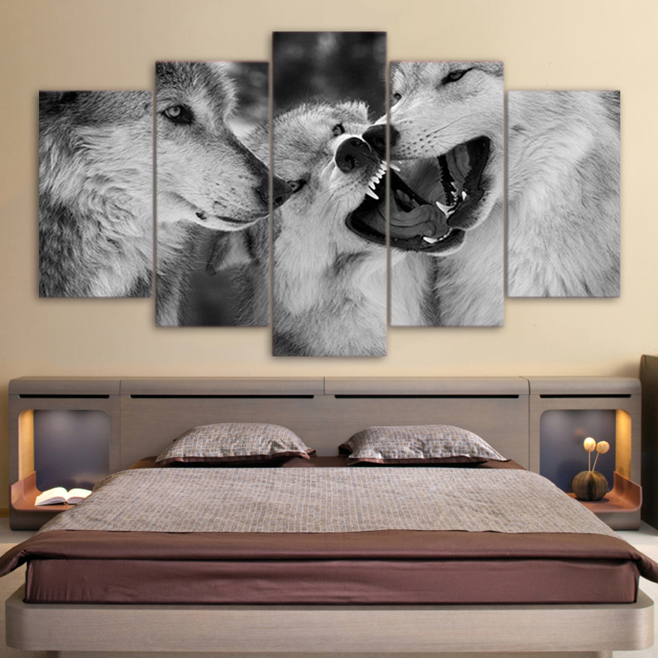 HD Printed 5 Piece canvas Art White Wolf Framed Paintings Black and White Wall Pictures For Living Room Free Shipping CU-1745A