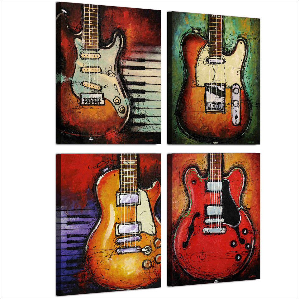HD printed 4 piece canvas art  Abstract Guitar painting wall pictures for living room modern free shipping/CU-1674F