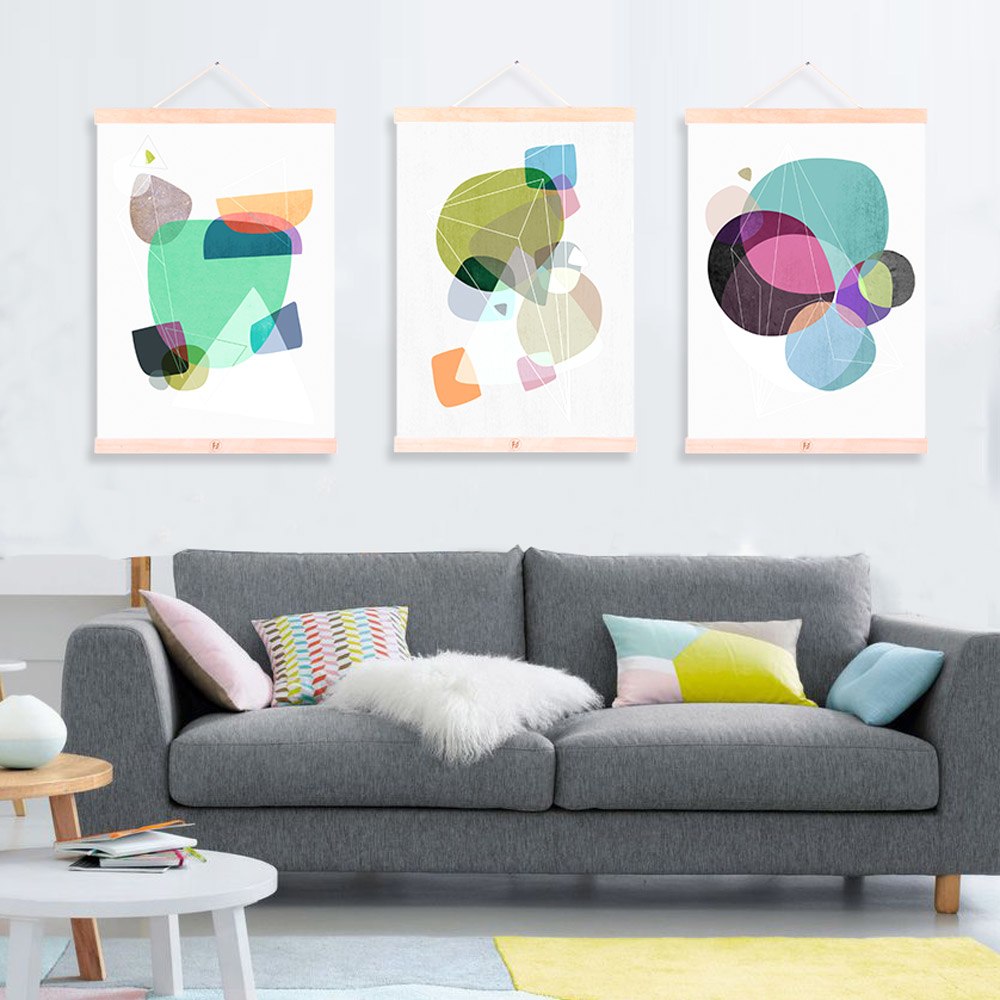 Modern Abstract Geometric Shape Wooden Framed Poster Nordic Living Room Canvas Painting Home Decor Wall Art Print Picture Scroll
