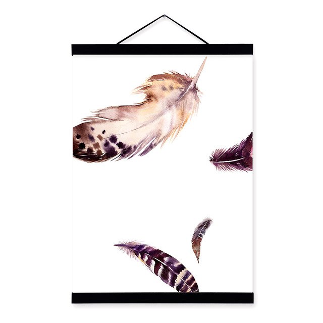 Watercolor Vintage Bird Feather Poster A4 Wood Frame Canvas Painting Modern Nordic Living Room Home Deco Wall Art Picture Scroll