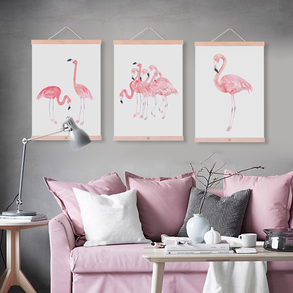 Nordic Watercolor Flamingo Animal Poster A4 Wooden Framed Canvas Painting Modern Living Room Decor Wall Art Print Picture Scroll
