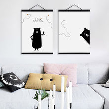 Load image into Gallery viewer, Modern Black White Cute Animal Wooden Framed Canvas Paintings Kawaii Bear Nursery Kids Room Decor Wall Art Print Pictures Poster
