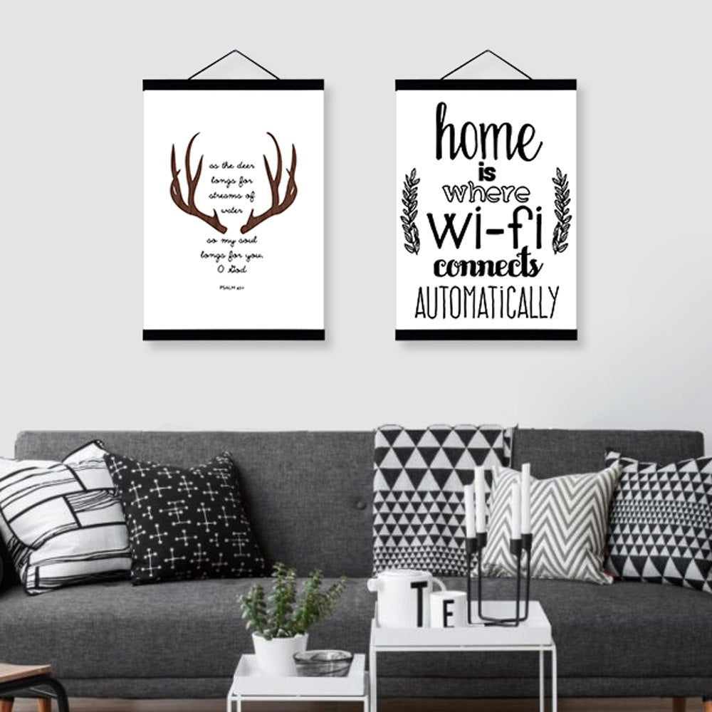 Abstract Deer Head WIFI Quotes Wooden Framed Canvas Paintings Modern Nordic Home Decor Big Wall Art Print Pictures Poster Scroll