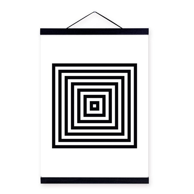 Black White Minimalist Geometric Wooden Framed Canvas Paintings Modern Nordic Home Decor Wall Art Print Pictures Poster Scroll