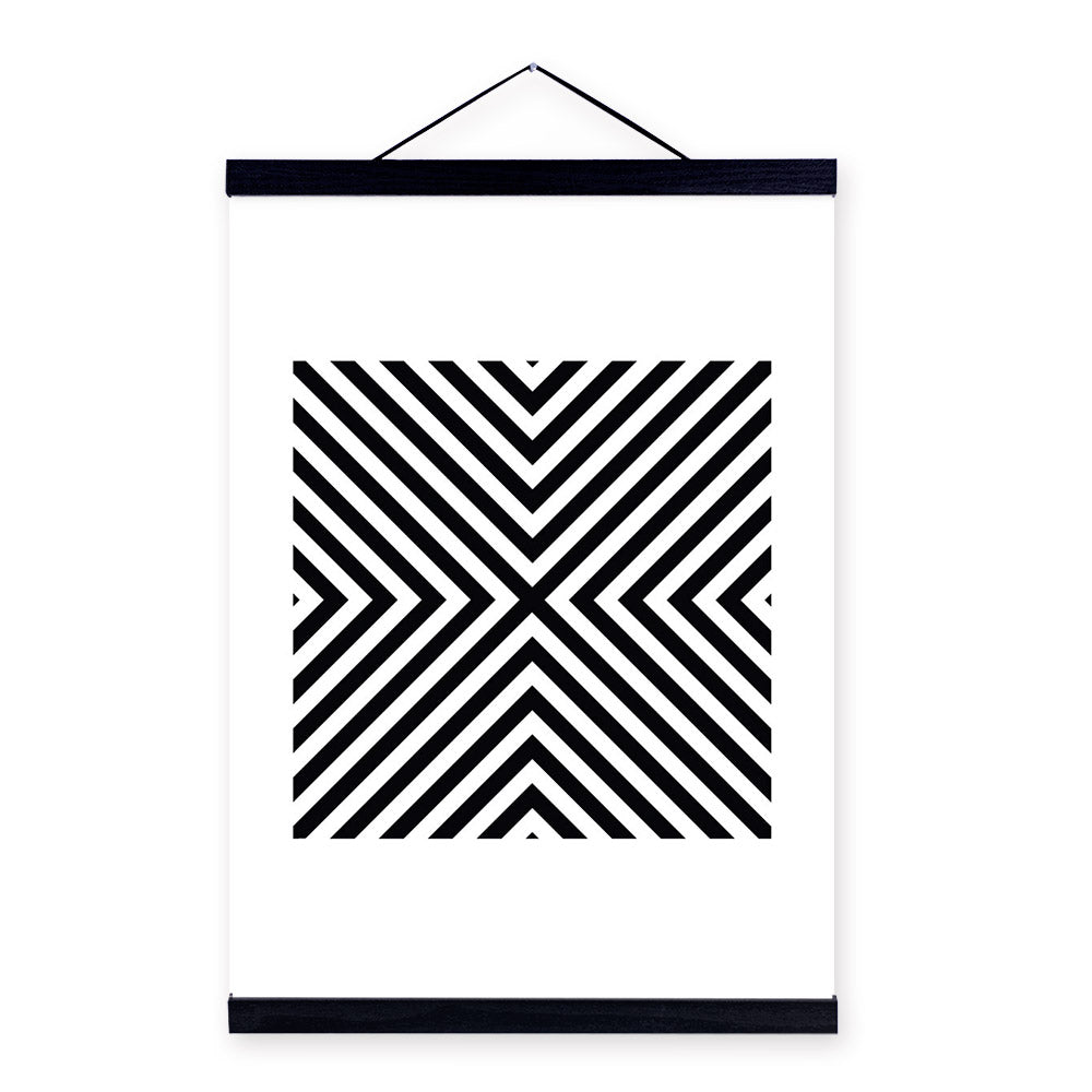 Black White Minimalist Geometric Wooden Framed Canvas Paintings Modern Nordic Home Decor Wall Art Print Pictures Poster Scroll