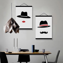 Load image into Gallery viewer, Contemporary Love Couple Hippie Hat Posters and Prints Wooden Framed Canvas Paintings Nordic Home Decor Wall Art Pictures Scroll
