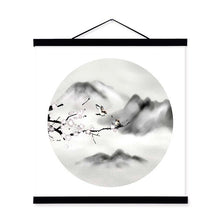Load image into Gallery viewer, Oriental Chinese Ink Calligraphy Landscape Moutian Floral Wooden Framed Canvas Painting Home Decor Wall Art Print Picture Poster
