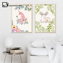 Load image into Gallery viewer, Watercolor Unicorn Deer Flower Nordic Posters Animal Canvas Prints Wall Art Painting Decorative Picture Modern Home Decor
