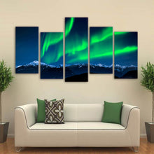 Load image into Gallery viewer, HD Printed 5 Piece Canvas Art Green Aurora Painting Large Framed Landscape Wall Pictures for Living Room Free Shipping CU-1791B
