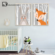 Load image into Gallery viewer, Rabbit Fox Bear Animal Nursery Posters and Prints Wall Art Canvas Painting Decorative Picture Nordic Style Kids Decoration
