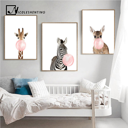 Giraffe Zebra Animal Posters and Prints Canvas Art Painting Wall Art Nursery Decorative Picture Nordic Style Kids Decoration