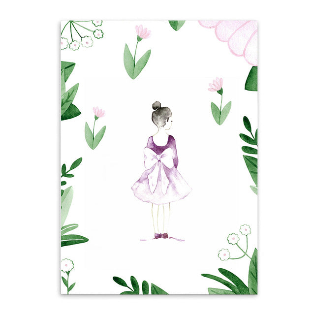 900D Nordic Watercolor Girl in Flowers Art Canvas Prints Poster Wall Pictures for Room Decoration Wall Decor S17001