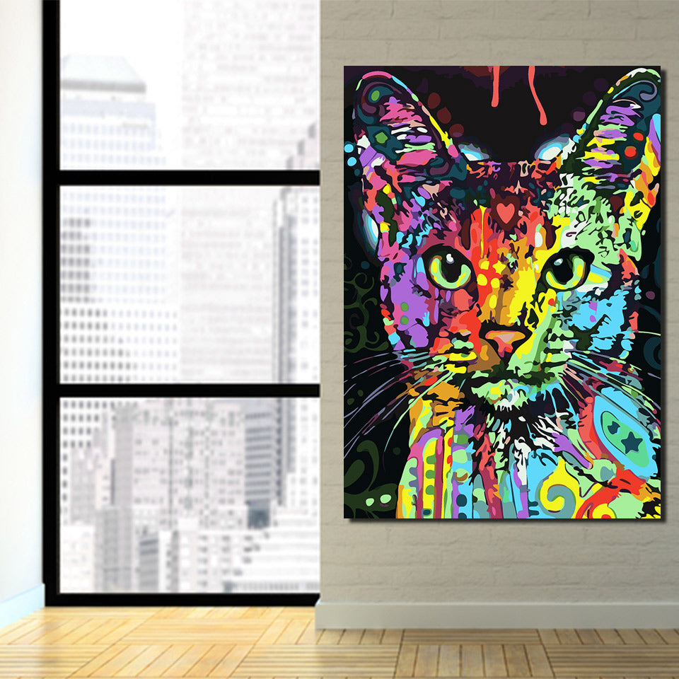 HD Printed 1 piece canvas Painting color cat animal wall picture canvas pictures for living home decor Free shipping/ny-6674D